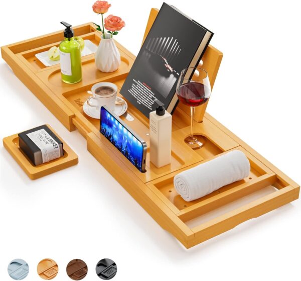 Premium Bathtub Tray Caddy, Expandable Bath Tray, Unique House Warming Gifts, New Home, Anniversary and Wedding Gifts for Couple, Bridal Shower Gift for Women - Image 2